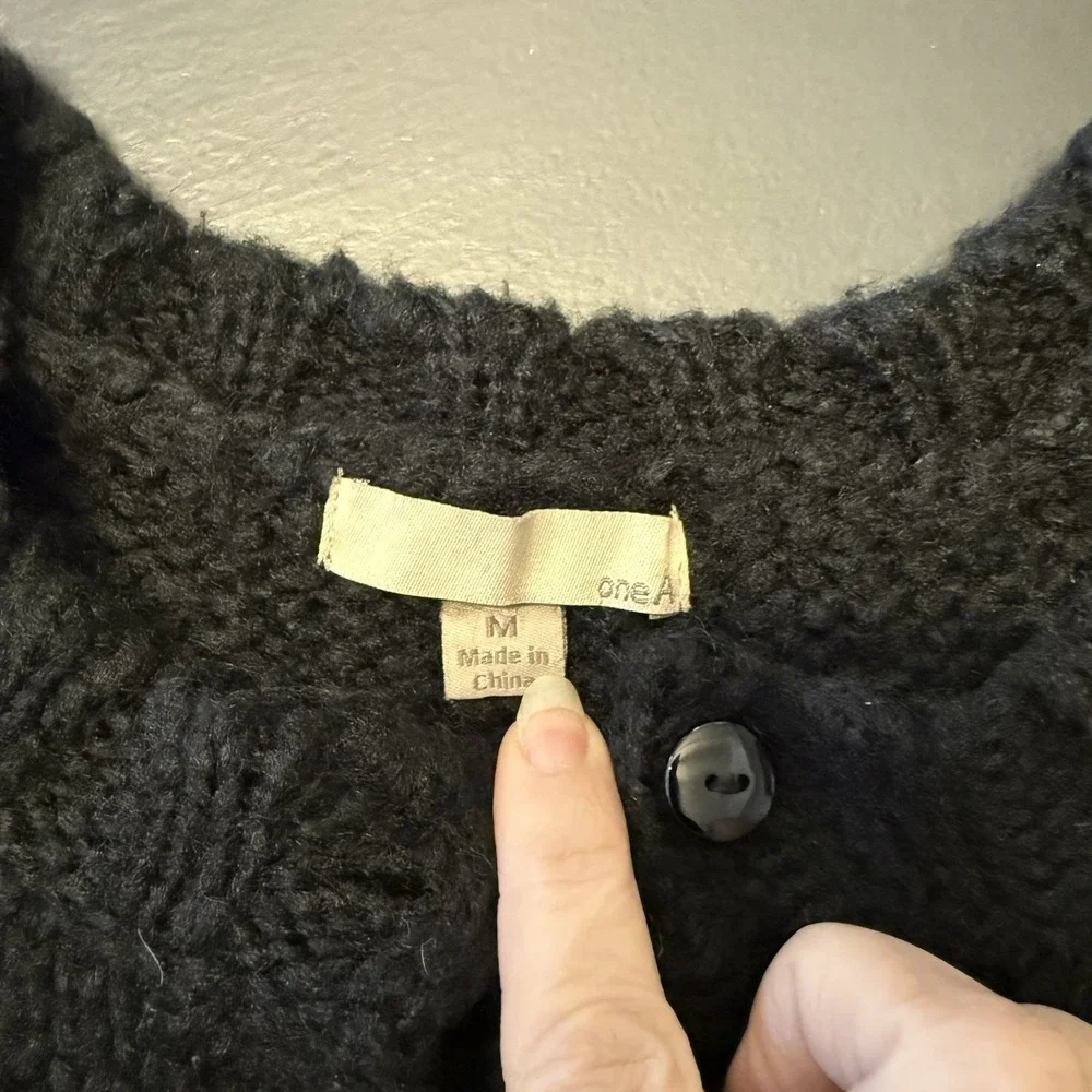 OneA Womens Black Button-Up Cardigan Sweater‎ Office Work Dressy Size M